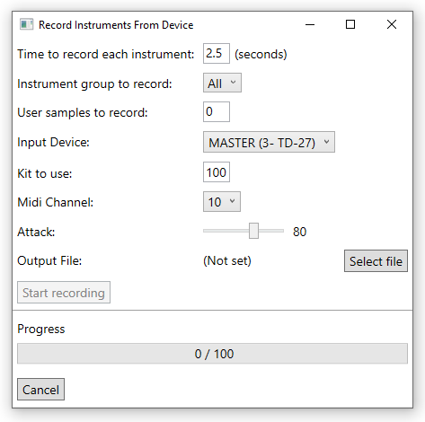 Instrument recording dialog